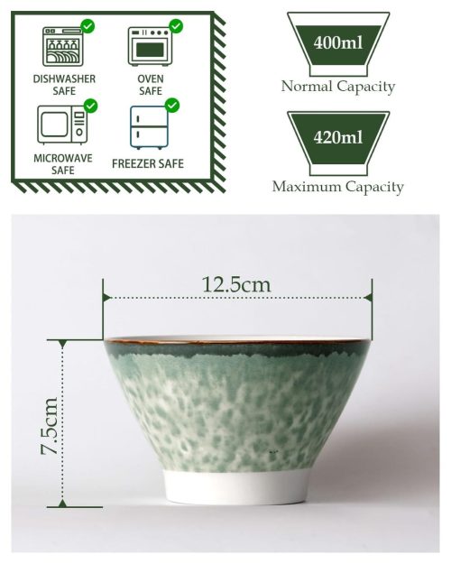 NUTRIUPS 12.5cm Ceramic Cereal Bowls Set of 6, 400ml Green Dessert Bowl Set, Rice Bowl, Ice Cream Bowl - Image 4