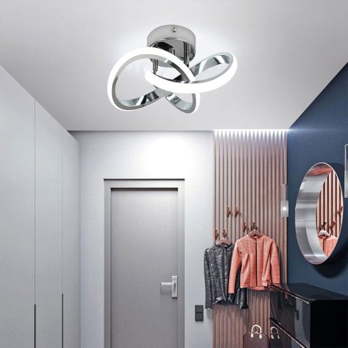 HOUZEE Ceiling Lamp Small Elegant Unique Silver LED Light Fixture for Aisle Entrance, Hallway Cold White 22W - Image 2