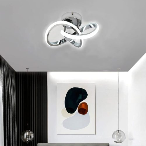 HOUZEE Ceiling Lamp Small Elegant Unique Silver LED Light Fixture for Aisle Entrance, Hallway Cold White 22W - Image 3