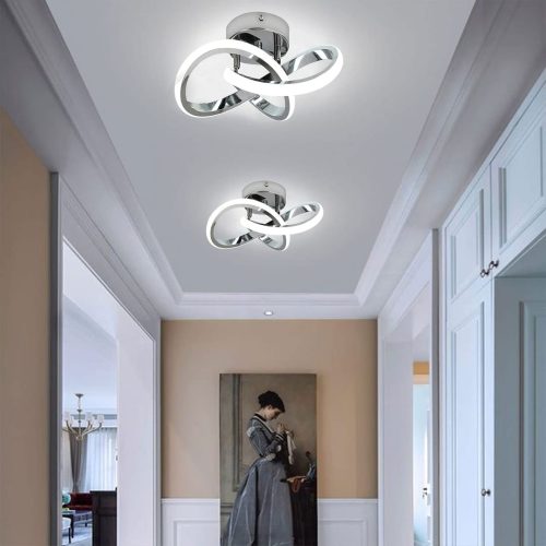 HOUZEE Ceiling Lamp Small Elegant Unique Silver LED Light Fixture for Aisle Entrance, Hallway Cold White 22W - Image 5