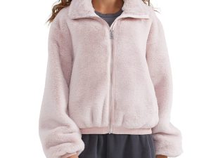 Orolay Women's Sherpa Coat Fluffy Fleece Jacket Zip Up with Pockets Cropped Jacket Pink