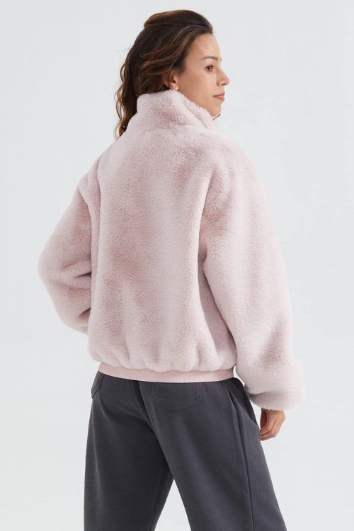 Orolay Women's Sherpa Coat Fluffy Fleece Jacket Zip Up with Pockets Cropped Jacket Pink - Image 2