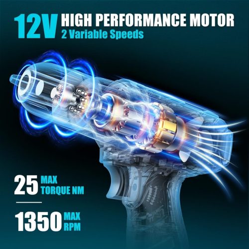 Sundpey Home Tool Kit 206-PCs - Household Tool Set with 12V Cordless Drill Portable Starter Power Tool Combo Kits - Image 3