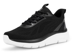 FitVille Extra Wide Fit Trainers for Men Lace-Up Arch Support Road Running Shoes Lightweight Athletic Sneakers for Gym Fitness Jogging Walking, Black 2, 8.5 X-Wide