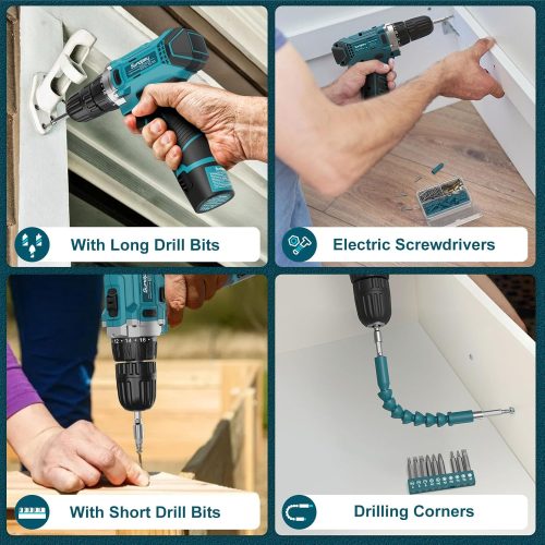 Sundpey Home Tool Kit 206-PCs - Household Tool Set with 12V Cordless Drill Portable Starter Power Tool Combo Kits - Image 5