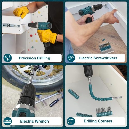 Sundpey Home Tool Kit 206-PCs - Household Tool Set with 12V Cordless Drill Portable Starter Power Tool Combo Kits - Image 6