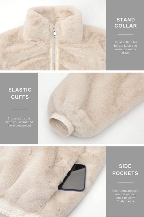 Orolay Women's Sherpa Coat Fluffy Fleece Jacket Zip Up with Pockets Cropped Jacket Pink - Image 5
