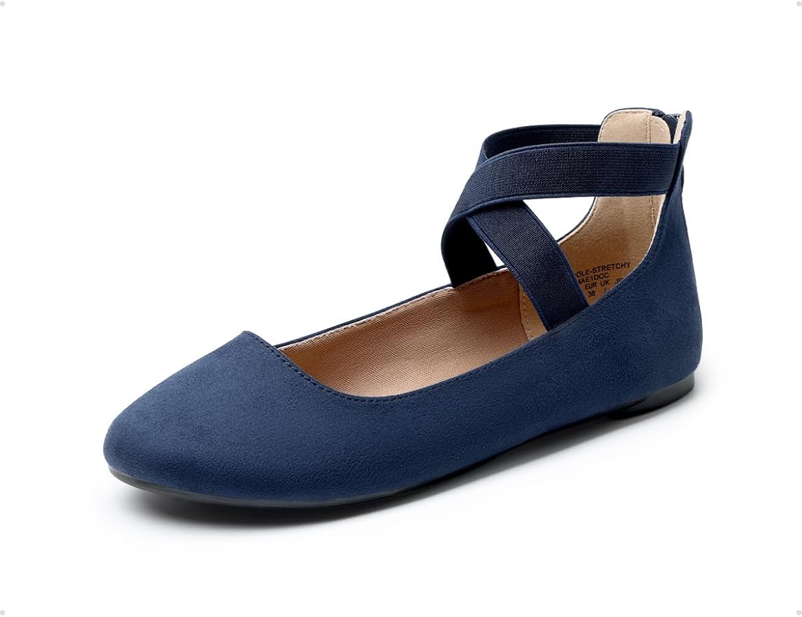 DREAM PAIRS Women's Elastic Ankle Straps Ballet Flats Shoes