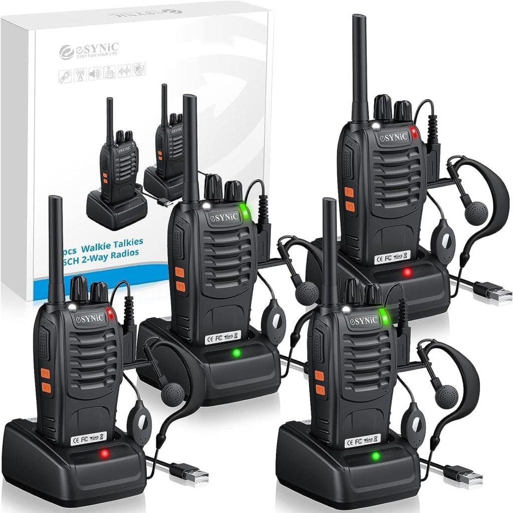 eSynic 4Pack Professional Walkie Talkies for Adult USB Rechargeable Walkie Talkies 16CH Two Way Radio Hand Free VOX Walkie Talkies With LED Lights Wonderful Gifts for Kids etc