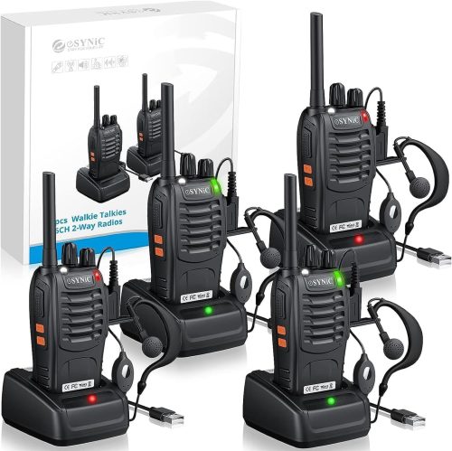 eSynic 4Pack Professional Walkie Talkies for Adult USB Rechargeable Walkie Talkies 16CH Two Way Radio Hand Free VOX Walkie Talkies With LED Lights Wonderful Gifts for Kids etc