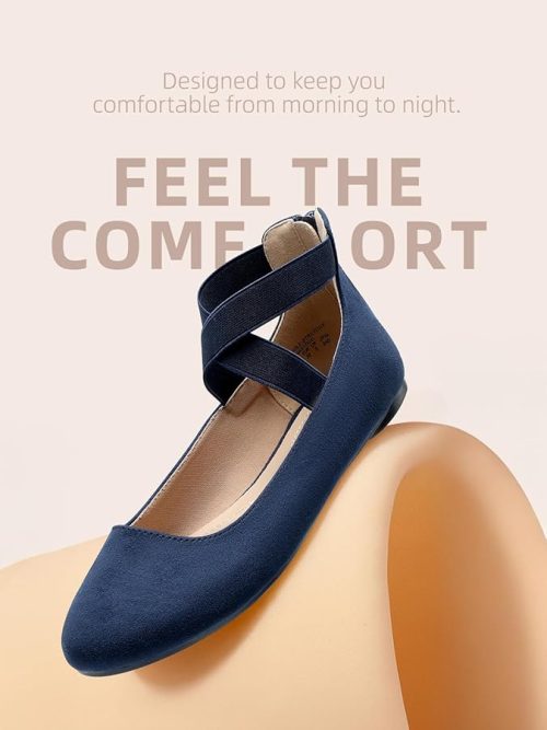 DREAM PAIRS Women's Elastic Ankle Straps Ballet Flats Shoes - Image 3