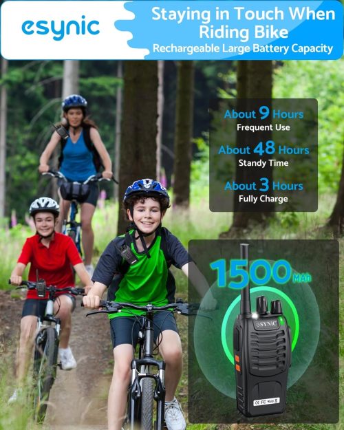 eSynic 4Pack Professional Walkie Talkies for Adult USB Rechargeable Walkie Talkies 16CH Two Way Radio Hand Free VOX Walkie Talkies With LED Lights Wonderful Gifts for Kids etc - Image 3