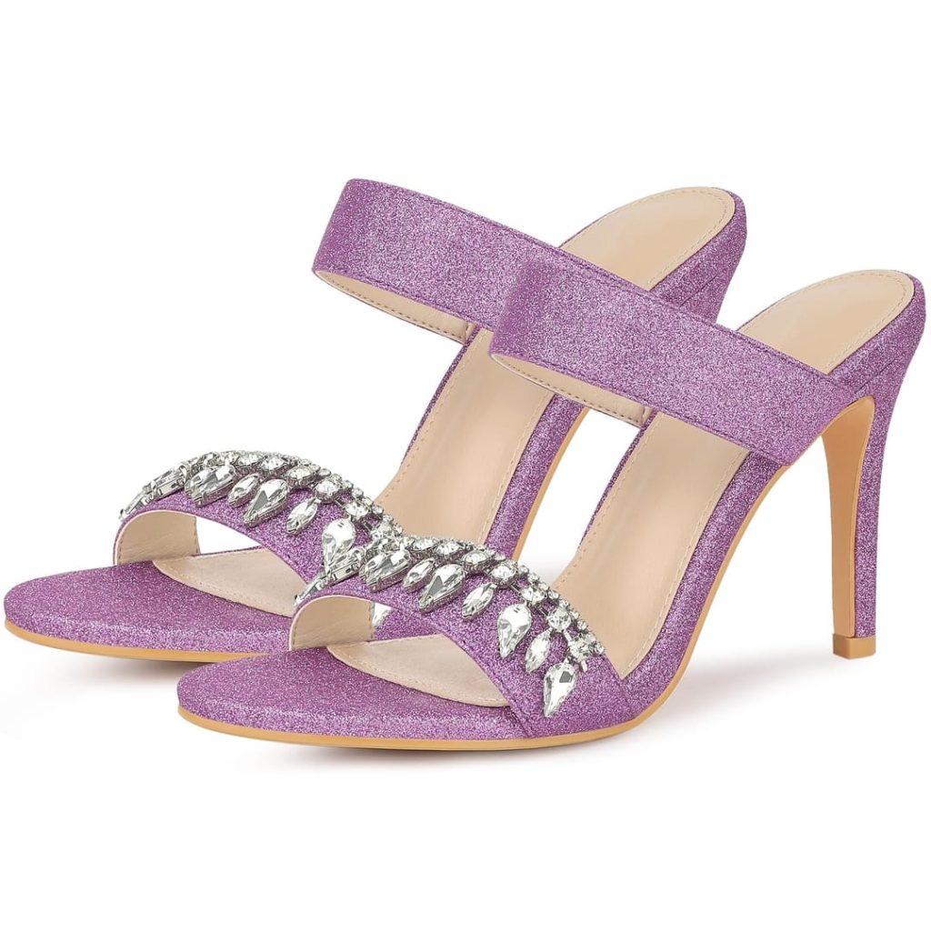Allegra K Women's Glitter Rhinestone Stiletto Heels Sandals Purple