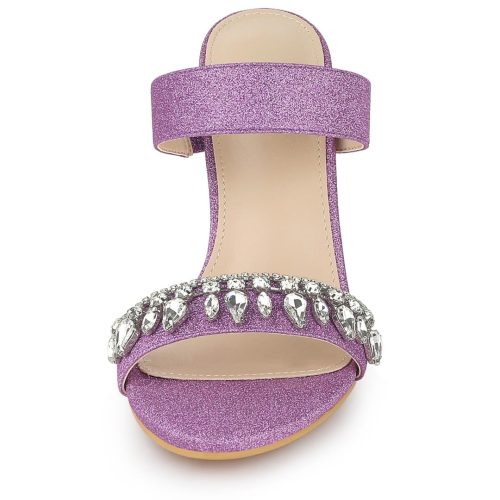 Allegra K Women's Glitter Rhinestone Stiletto Heels Sandals Purple - Image 2