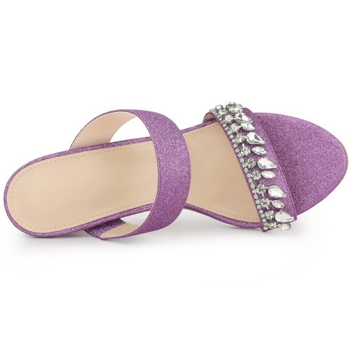 Allegra K Women's Glitter Rhinestone Stiletto Heels Sandals Purple - Image 4