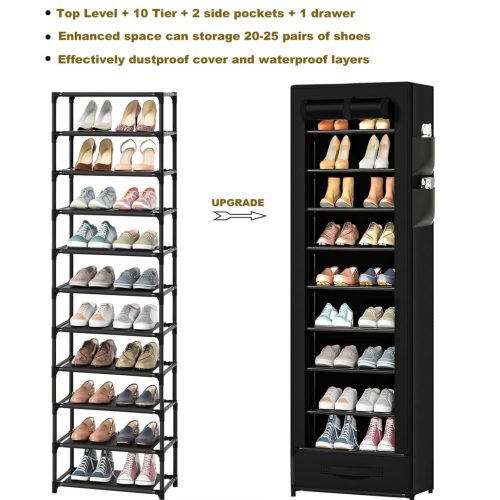 OYREL Shoe Rack 10 Tier Tall 36-41Pairs with 6 Large Pockets - Image 3