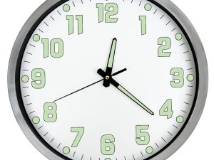 DORBOKER Upgrade Luminous Wall Clock For Bedroom Silent Non-Ticking Night Lights Battery Operated Glow In The Dark Clock for Kitchen Living Room Office Decor (Brush Silver Frame)