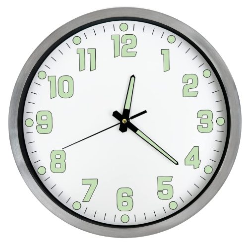 DORBOKER Upgrade Luminous Wall Clock For Bedroom Silent Non-Ticking Night Lights Battery Operated Glow In The Dark Clock for Kitchen Living Room Office Decor (Brush Silver Frame)