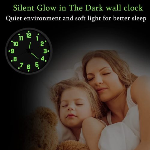 DORBOKER Upgrade Luminous Wall Clock For Bedroom Silent Non-Ticking Night Lights Battery Operated Glow In The Dark Clock for Kitchen Living Room Office Decor (Brush Silver Frame) - Image 3