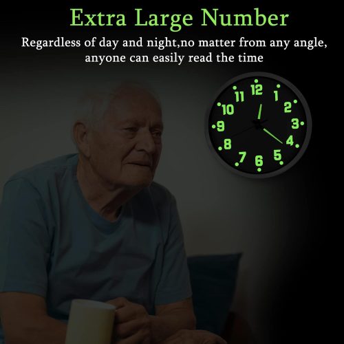 DORBOKER Upgrade Luminous Wall Clock For Bedroom Silent Non-Ticking Night Lights Battery Operated Glow In The Dark Clock for Kitchen Living Room Office Decor (Brush Silver Frame) - Image 4