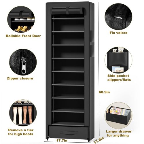 OYREL Shoe Rack 10 Tier Tall 36-41Pairs with 6 Large Pockets - Image 4