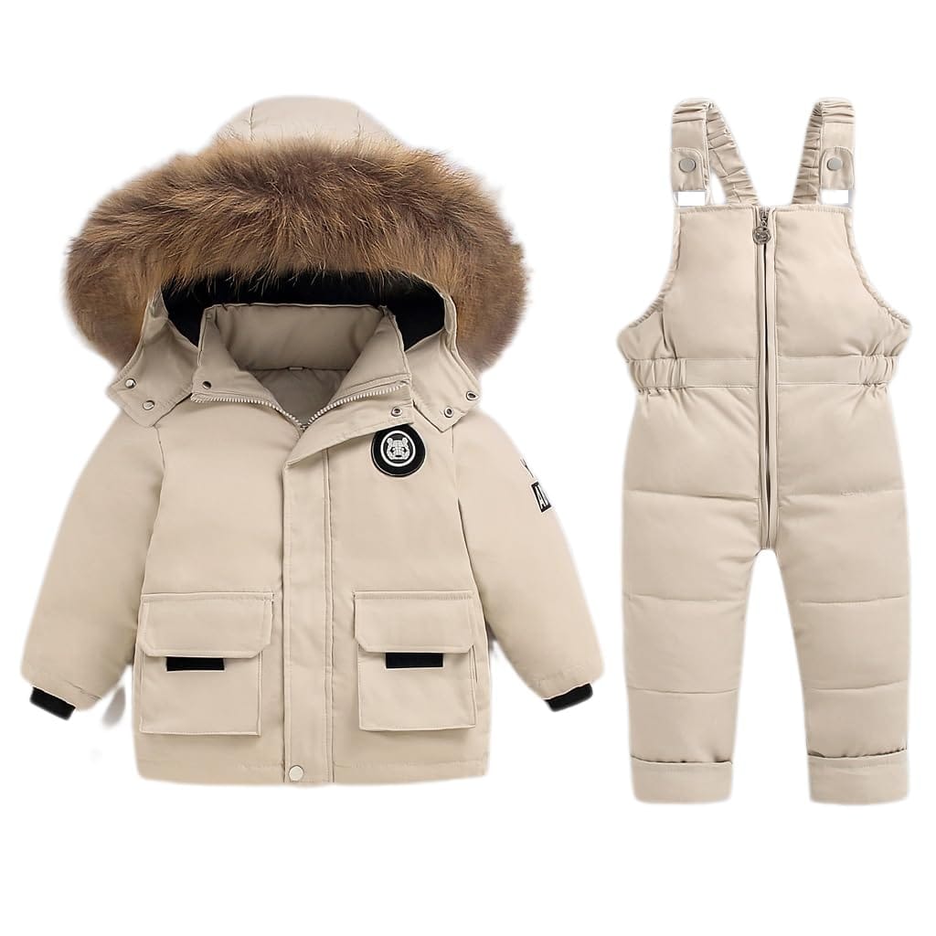 BRONG Toddler Snow Suit Winter Baby Two Piece Puffer Down Jacket Coat with Snow Bib Pants Boys Girls Ski Suit Clothing White 2-3 Years