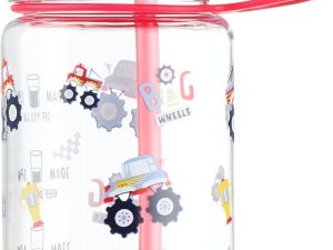 HYDRATE Kids Tracker Straw Water Bottle 400ml, Motivational Time Markings, With Patterns