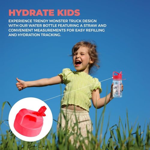 HYDRATE Kids Tracker Straw Water Bottle 400ml, Motivational Time Markings, With Patterns - Image 2