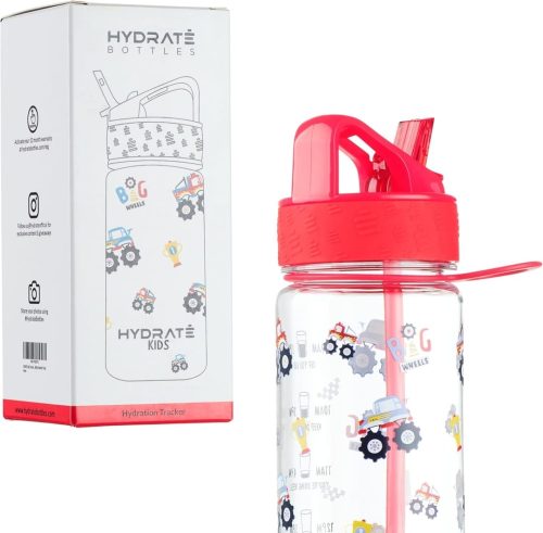 HYDRATE Kids Tracker Straw Water Bottle 400ml, Motivational Time Markings, With Patterns - Image 5