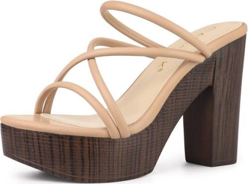 Allegra K Women's Platform Strappy Chunky Heel Slide Nude Sandals