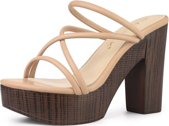 Allegra K Women's Platform Strappy Chunky Heel Slide Nude Sandals