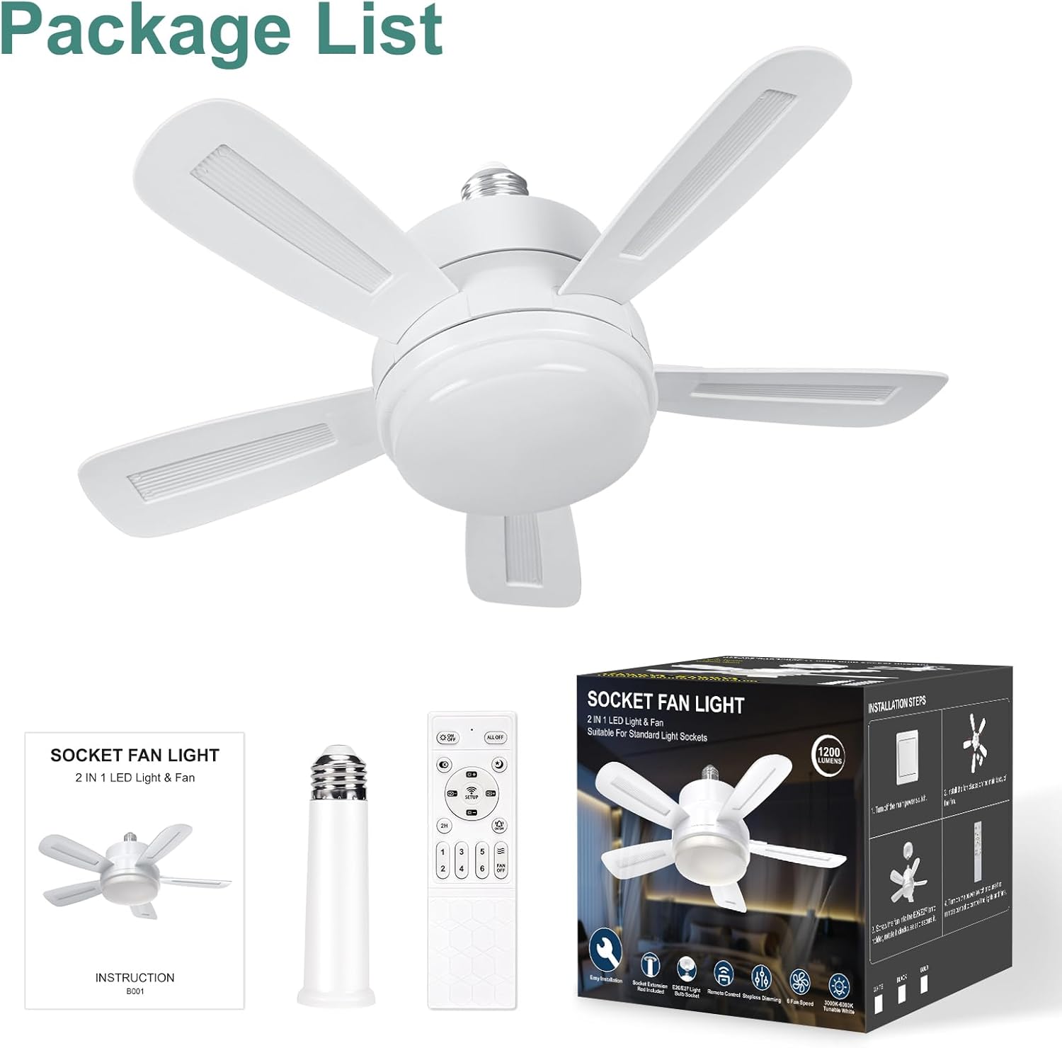 REYLAX Ceiling Fans with Lights and Remote