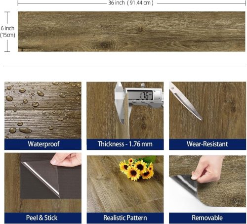 FunStick 90×15CM 35 Pcs Peel and Stick Tiles Kitchen Brown Wood Effect Vinyl Flooring Stick on Tiles for Bathroom Floor - Image 5