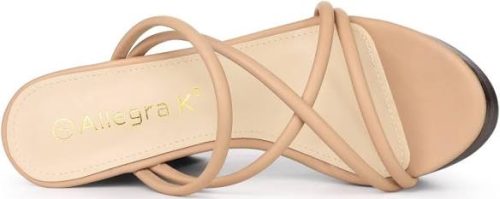Allegra K Women's Platform Strappy Chunky Heel Slide Nude Sandals - Image 4