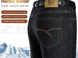 Ziilay Mens Fleece Lined Thermal Jeans Business Casual Warm Work Trousers for Winter 8128H Black