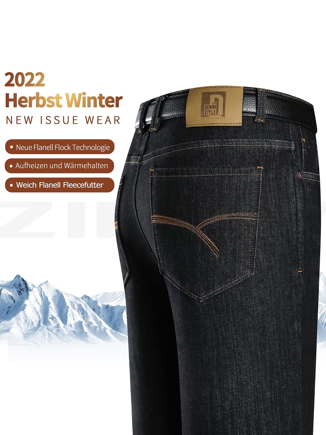 Ziilay Mens Fleece Lined Thermal Jeans Business Casual Warm Work Trousers for Winter 8128H Black