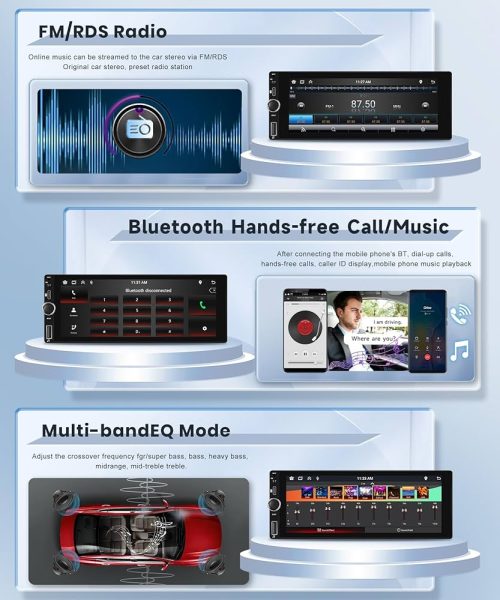 Rimoody Single Din Wireless Carplay Car Stereo Android Auto 6.86 inch HD Touch Screen Car Radio Bluetooth FM/RDS EQ Backup Camera USB Type-C SWC - Image 3