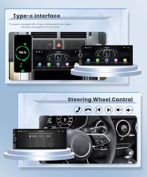 Rimoody Single Din Wireless Carplay Car Stereo Android Auto 6.86 inch HD Touch Screen Car Radio Bluetooth FM/RDS EQ Backup Camera USB Type-C SWC - Image 4