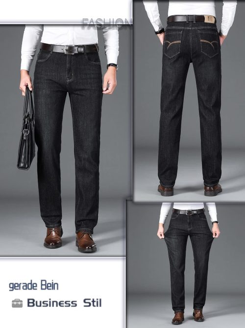 Ziilay Mens Fleece Lined Thermal Jeans Business Casual Warm Work Trousers for Winter 8128H Black - Image 4