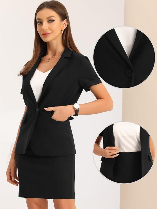 Allegra K Suit Sets for Women's 2 Piece Outfits Blazer Work Pencil Skirt Suit Black - Image 2