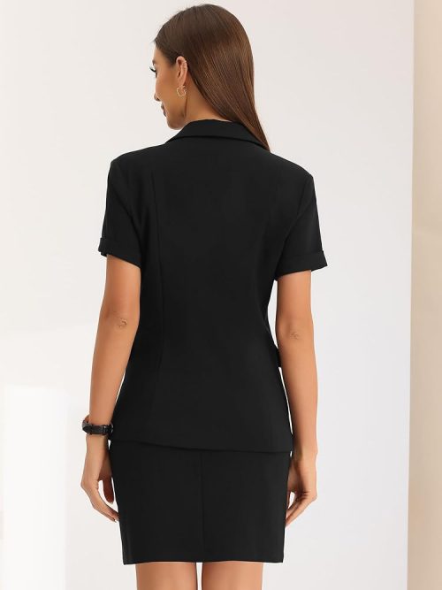 Allegra K Suit Sets for Women's 2 Piece Outfits Blazer Work Pencil Skirt Suit Black - Image 3