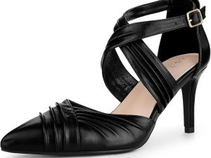 Allegra K Women's Slouches Cross Strap Pointed Toe Stiletto Heels Pumps Black