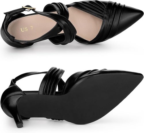 Allegra K Women's Slouches Cross Strap Pointed Toe Stiletto Heels Pumps Black - Image 5