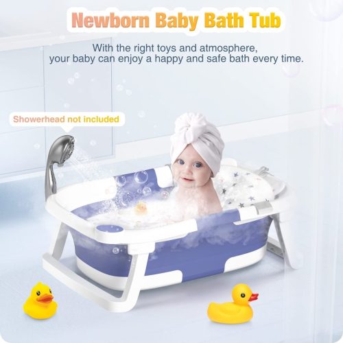 Rabb 1st Baby Bath Tub Foldable, Portable Bath Newborn to Toddler with Non-Slip Mat, Drain Hole, No Thermometer Blue - Image 2
