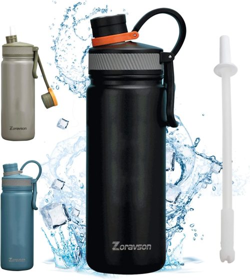 Zoravson Insulated Water Bottles 680ml with Silicone Straw