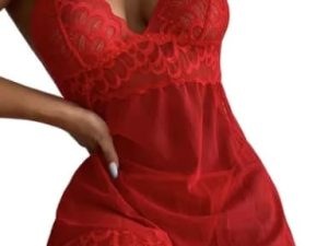 CheChury Lingerie Sets for Women Lingerie Dress with Thong V Neck Lace Red