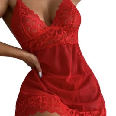 CheChury Lingerie Sets for Women Lingerie Dress with Thong V Neck Lace Red