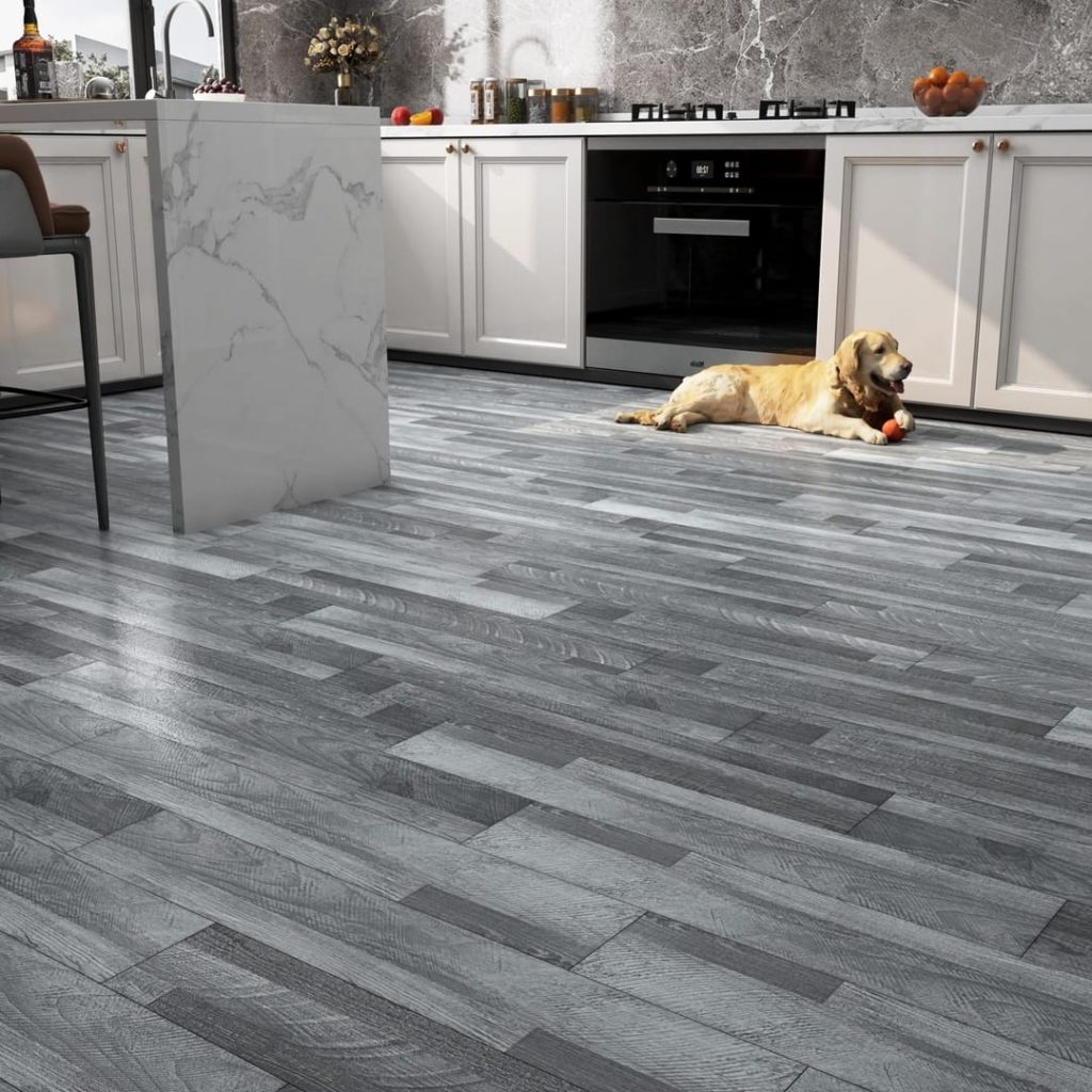 FunStick 90×15CM 35 Pcs Grey Vinyl Flooring Planks Wood Effect Stick on Floor Tiles for Kitchen Bathroom Flooring