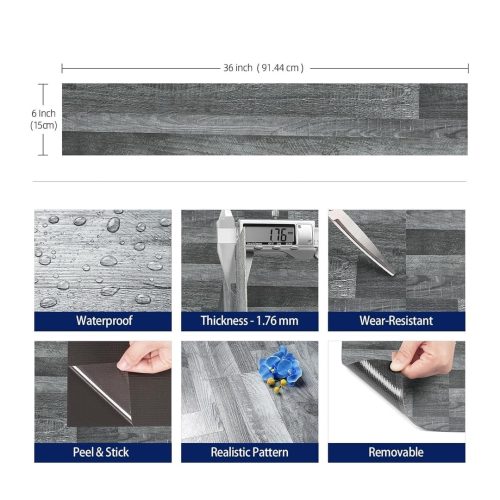 FunStick 90×15CM 35 Pcs Grey Vinyl Flooring Planks Wood Effect Stick on Floor Tiles for Kitchen Bathroom Flooring - Image 3