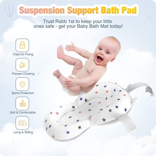 Rabb 1st Baby Bath Tub Foldable, Portable Bath Newborn to Toddler with Non-Slip Mat, Drain Hole, No Thermometer Blue - Image 3